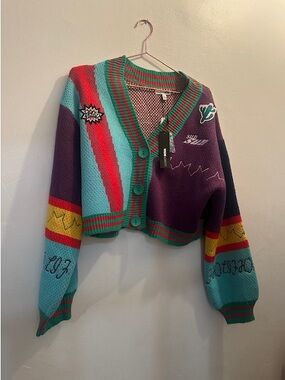 Colorblock Cropped Cardigan Sweater - Multicolor Set